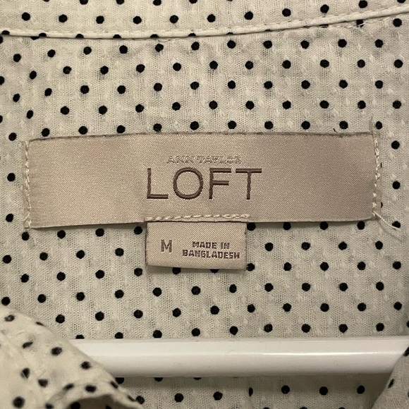 Loft White Button Down Dress Shirt With Black Pin Dots, Size M - Picture 3 of 4